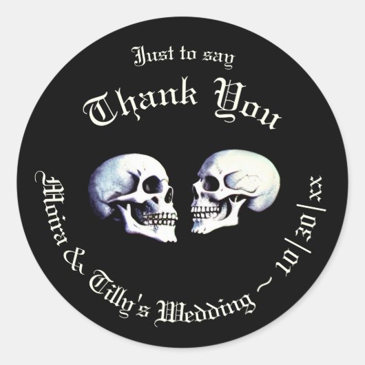 Gothic Lila Dancing Skeletons Gastgeschenk Hochzei Runder Aufkleber (Vorderseite)