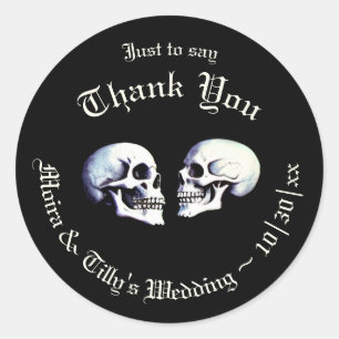 Gothic Lila Dancing Skeletons Gastgeschenk Hochzei Runder Aufkleber