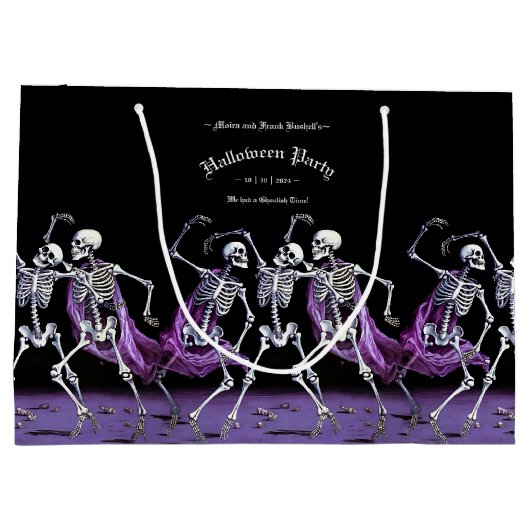 Gothic Lila Dancing Skeletons Spooky Party Große Geschenktüte (Rückseite)