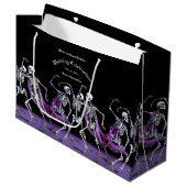 Gothic Lila Dancing Skeletons Spooky Wedding Große Geschenktüte (Vorderseite Schrägansicht)