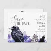 Gothic Lila Diamond & Black Feather Handfasts Save The Date (Vorne/Hinten)