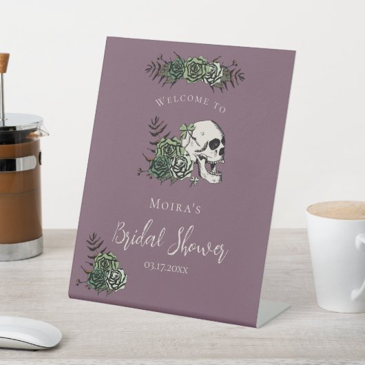 Gothic Lila Floral Skull Brautparty Tabletop Sockelschild (In SItu)