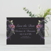 Gothic Lila Floral Spider Web Handfasting Save The Date (Stehend Vorderseite)
