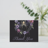 Gothic Lila Floral Spiderweb Vielen Dank Postkarte (Stehend Vorderseite)