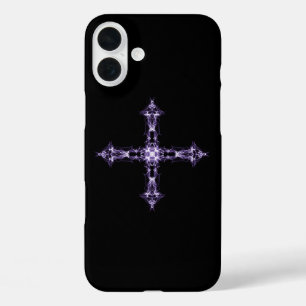 Gothic Lila Fraktal Cross iPhone 16 Plus Hülle