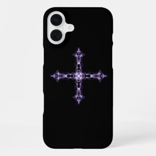 Gothic Lila Fraktal Kreuz iPhone 16 Plus Hülle