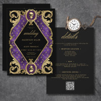 Gothic Lila & Gold Skull Rahmen zweiseitig