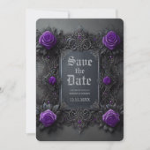 Gothic Lila Gray Floral Foto Save the Date (Vorderseite)