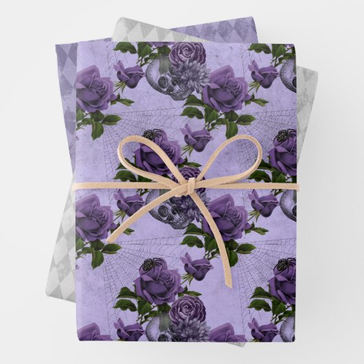 Gothic Lila & Gray Stone Skull Geschenkpapier Set (Beispiel)