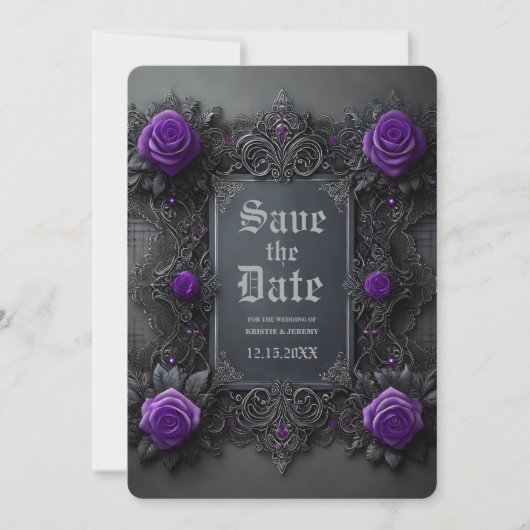 Gothic Lila Grey Floral Wedding Save the Date (Vorderseite)
