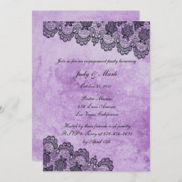 Gothic Lila Grunge Black Lace Engagement Party Einladung
