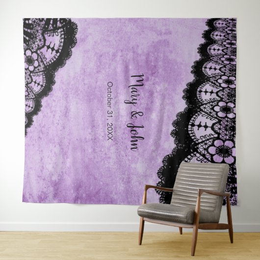 Gothic Lila Grunge Black Lace Foto Hintergrund Wandteppich (Beispiel (Horizontal))