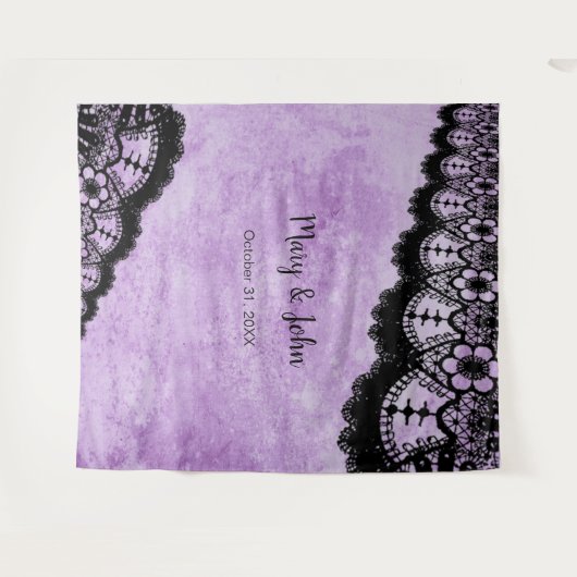 Gothic Lila Grunge Black Lace Foto Hintergrund Wandteppich (Vorderseite (Horizontal))