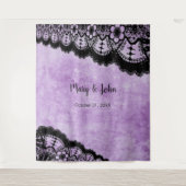Gothic Lila Grunge Black Lace Foto Hintergrund Wandteppich (Vorderseite)