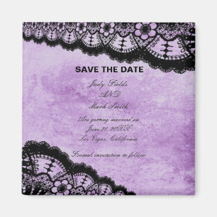 Gothic Lila Grunge Black Lace Save the Date Magnet