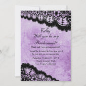 Gothic Lila Grunge Black Lace Wedding Bridesmaid Einladung (Vorderseite)