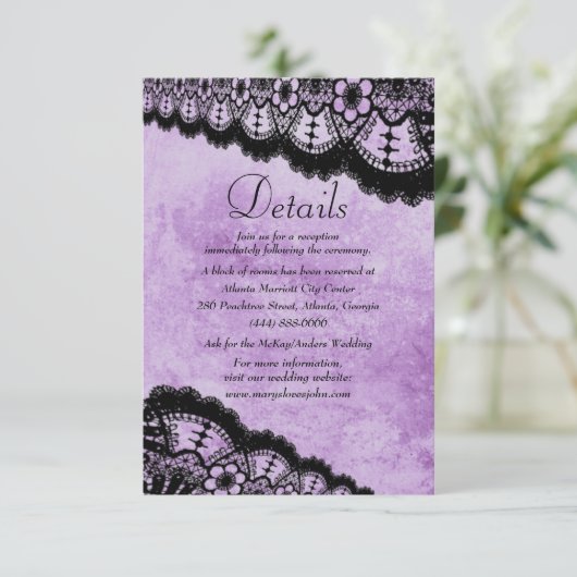 Gothic Lila Grunge Black Lace Wedding Details (Stehend Vorderseite)