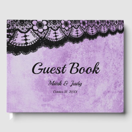 Gothic Lila Grunge Black Lace Wedding Gästebuch (Vorderseite)