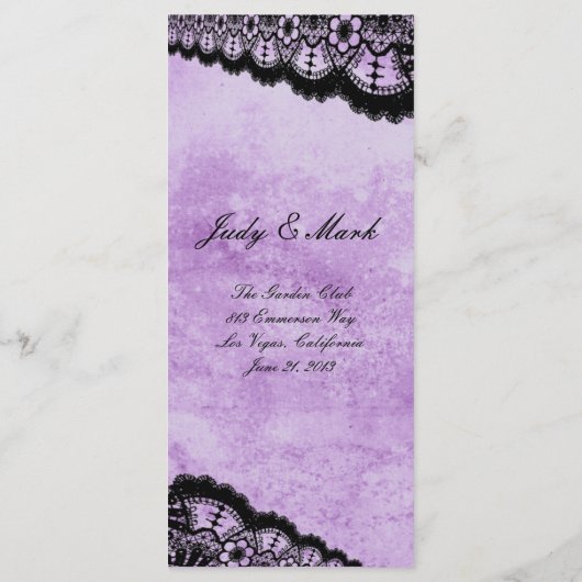 Gothic Lila Grunge Black Lace Wedding Menu Menükarte (Rückseite)