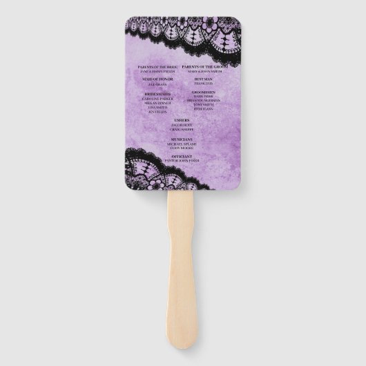 Gothic Lila Grunge Black Lace Wedding Program Fächer (Rückseite)