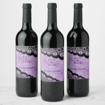 Gothic Lila Grunge Black Lace Wedding Wine Label
