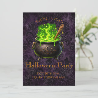 Gothic-lila Hexenkessel Halloween-Party-Einladung Einladung