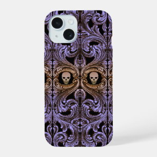 Gothic-Lila-Ornament mit Totenkopf iPhone 15 Hülle