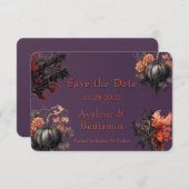 Gothic Lila Pumpkin Floral Save the Date Card Dankeskarte (Vorne/Hinten)