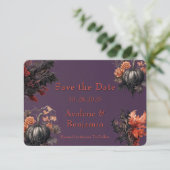Gothic Lila Pumpkin Floral Save the Date Card Dankeskarte (Stehend Vorderseite)