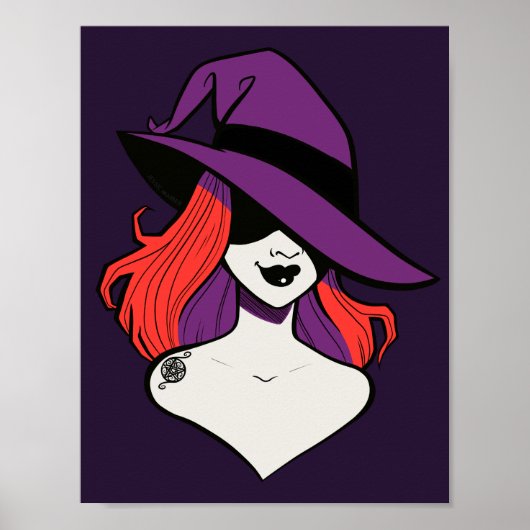 Gothic Lila Red Cartoon Anime Witch Illustration Poster (Vorne)