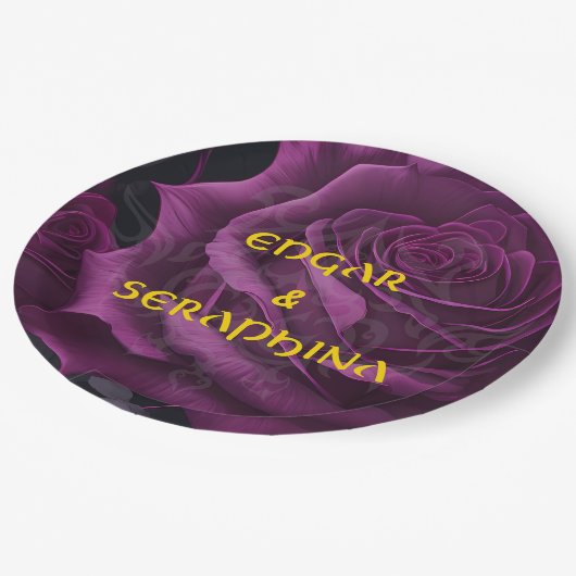 Gothic Lila Rose Black Gold Pappteller (Schrägansicht)