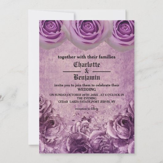 Gothic Lila Rose Hochzeitseinladung Einladung (Vorderseite)