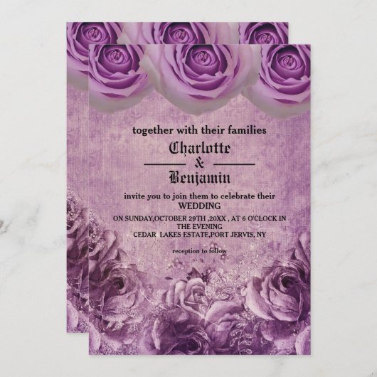 Gothic Lila Rose Hochzeitseinladung Einladung (Vorne/Hinten)