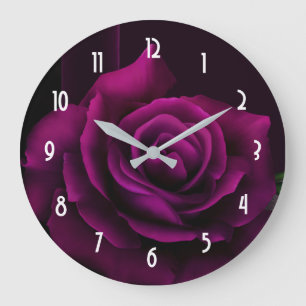 Gothic Lila Rote Rose Blume Große Wanduhr