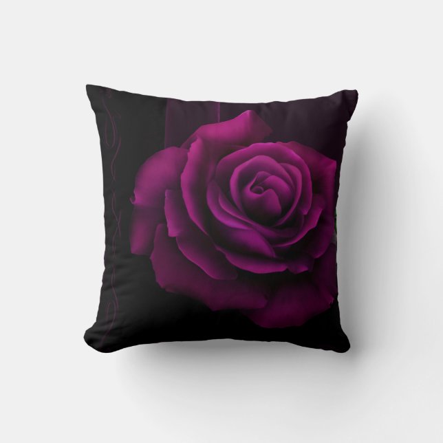 Gothic Lila Rote Rose Blume Kissen (Vorderseite)