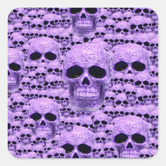 Gothic Lila Skulls Quadratischer Aufkleber (Vorderseite)