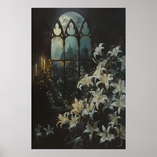 Gothic Lilies Flowers Candlelight Castle Art, Dark Poster (Vorne)