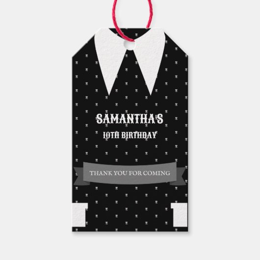 Gothic Little Girl in schwarzem Kleid Geburtstag Geschenkanhänger (Vorderseite)