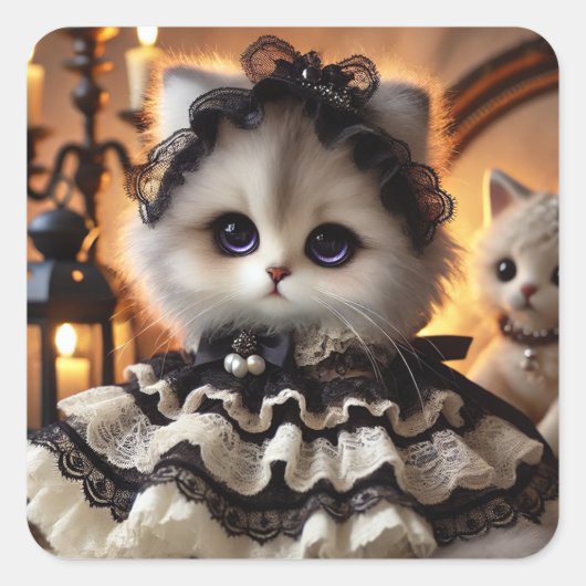 Gothic Lolita Cat Quadratischer Aufkleber (Vorderseite)
