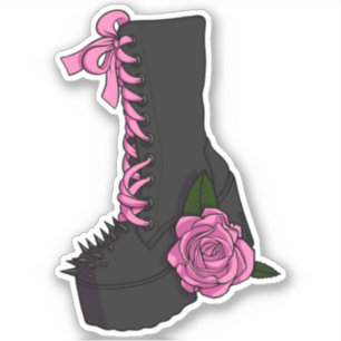 Gothic Lolita Girly Pink Rose Boot Illustration Aufkleber