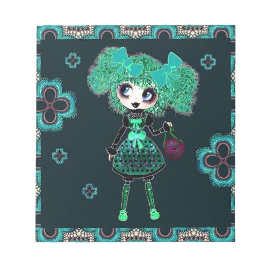 Gothic Lolita Kind smarald und schwarz Notizblock (Vorderseite)