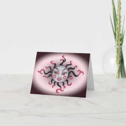 Gothic Look Fantasy Sun Gray Hübsch Face Pink Karte (Vorderseite)