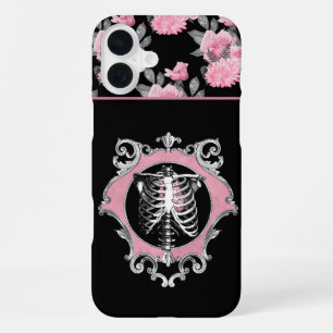 Gothic Love Rosa und schwarzes Skelett-Herz-Blum iPhone 16 Plus Hülle