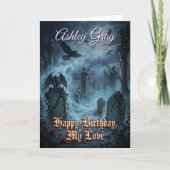Gothic Lovers Dark Romantic Raven Haunted Birthday Karte (Vorderseite)