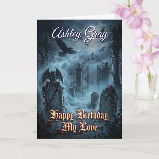Gothic Lovers Dark Romantic Raven Haunted Birthday Karte (Orchidee)