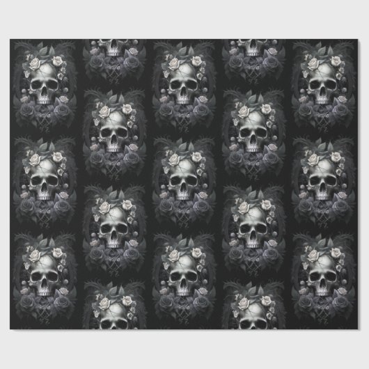Gothic Macabre Skull and Rose Mural Geschenkpapier (Flach)
