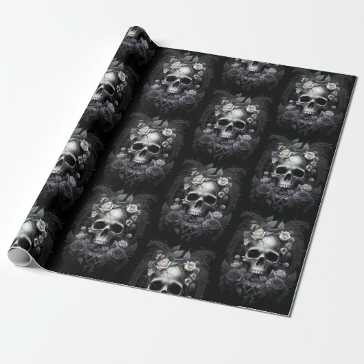 Gothic Macabre Skull and Rose Mural Geschenkpapier (Ungerollt)