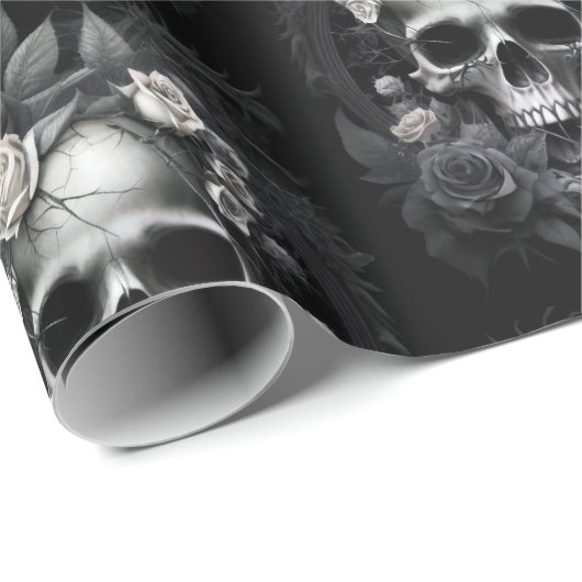 Gothic Macabre Skull and Rose Mural Geschenkpapier (Rolleneckpunkt)