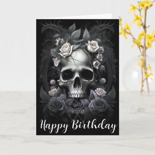 Gothic Macabre Skull and Rose Mural Karte (Gelbe Blume)
