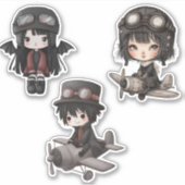 Gothic Mädchen Junge Pilot Vintage Flugzeug Kinder Aufkleber (Vorderseite)